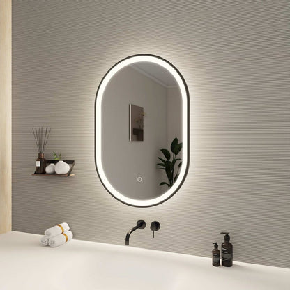 30 Inch Oval LED Front and Backlit Wall Mirror in Black
