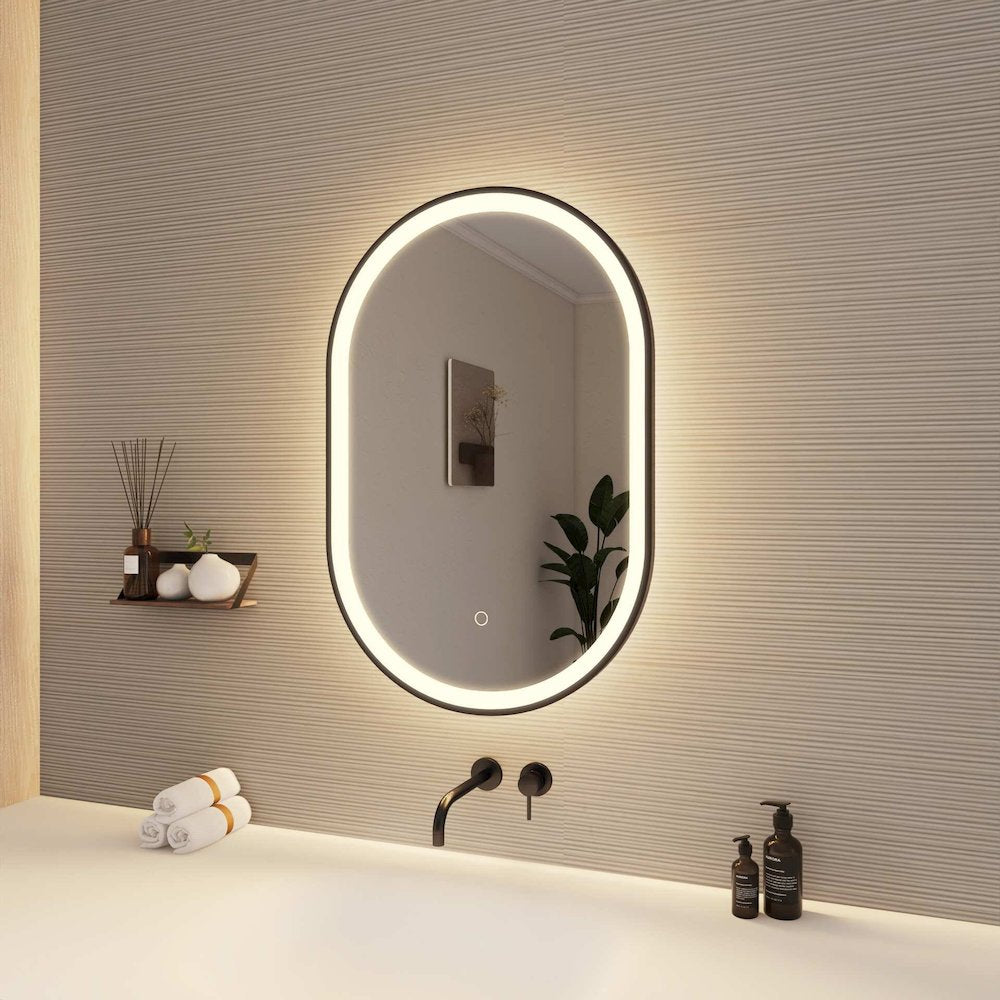 30 Inch Oval LED Front and Backlit Wall Mirror in Black
