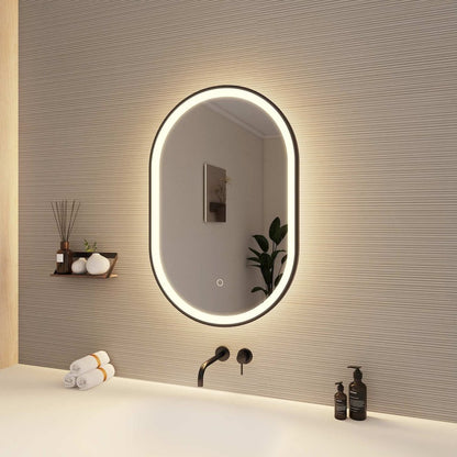 30 Inch Oval LED Front and Backlit Wall Mirror in Black