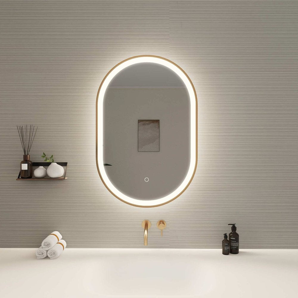 30 Inch Oval LED Front and Backlit Wall Mirror in Satin Gold