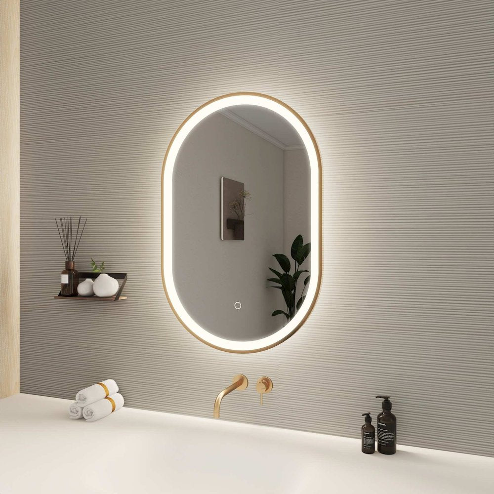 30 Inch Oval LED Front and Backlit Wall Mirror in Satin Gold