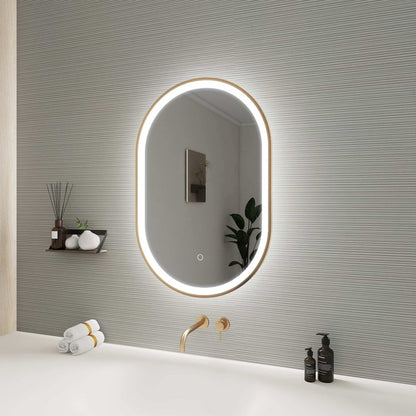 30 Inch Oval LED Front and Backlit Wall Mirror in Satin Gold