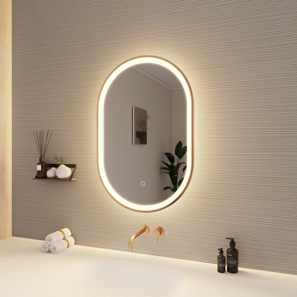 30 Inch Oval LED Front and Backlit Wall Mirror in Satin Gold