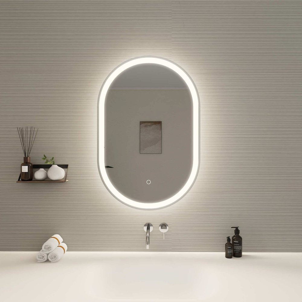 30 Inch Oval LED Front and Backlit Wall Mirror in Silver