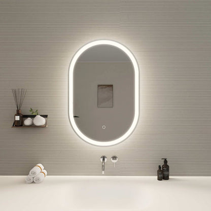 30 Inch Oval LED Front and Backlit Wall Mirror in Silver