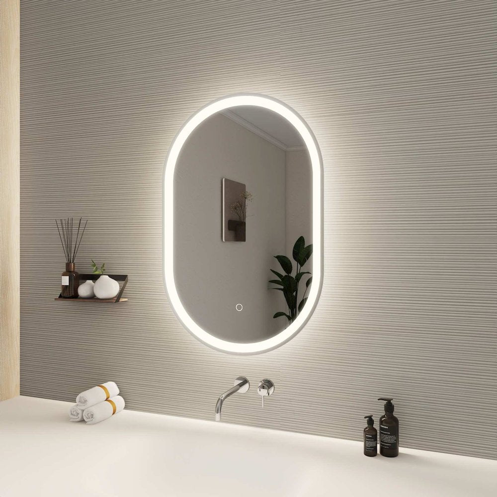 30 Inch Oval LED Front and Backlit Wall Mirror in Silver