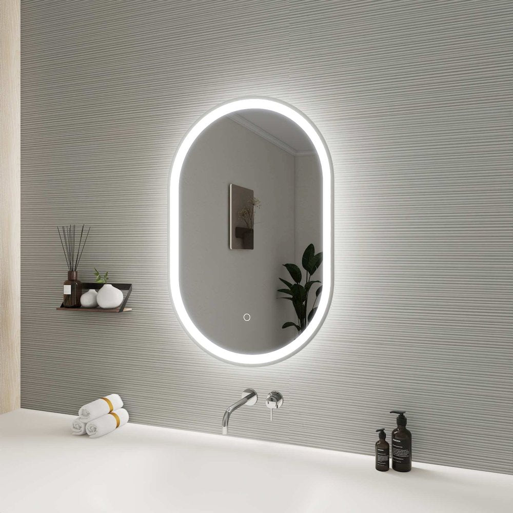 30 Inch Oval LED Front and Backlit Wall Mirror in Silver