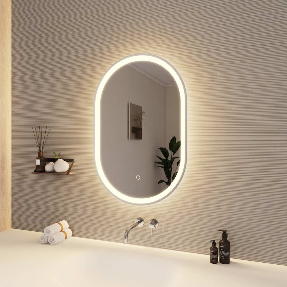 30 Inch Oval LED Front and Backlit Wall Mirror in Silver