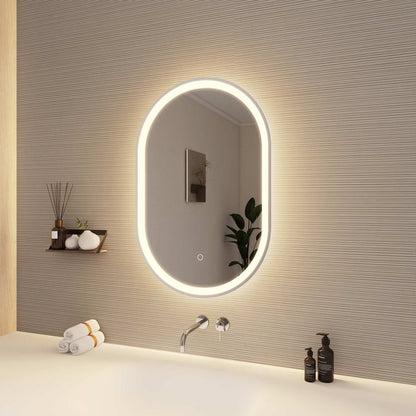 30 Inch Oval LED Front and Backlit Wall Mirror in Silver