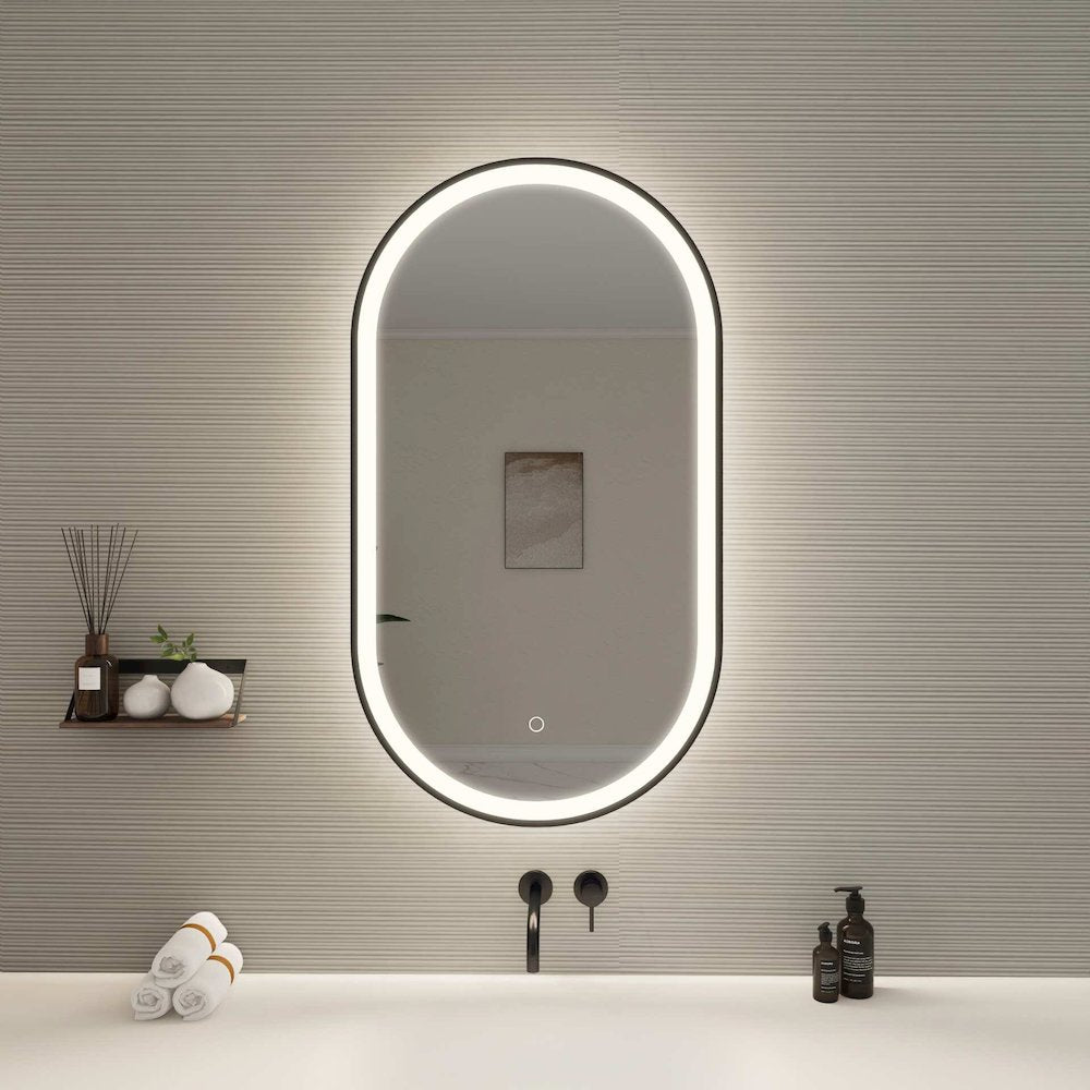 36 Inch Oval LED Front and Backlit Wall Mirror in Black