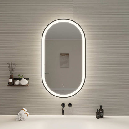 36 Inch Oval LED Front and Backlit Wall Mirror in Black