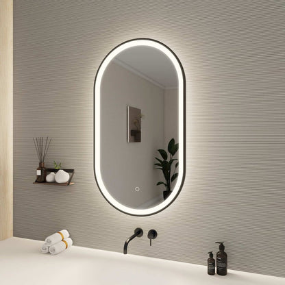 36 Inch Oval LED Front and Backlit Wall Mirror in Black