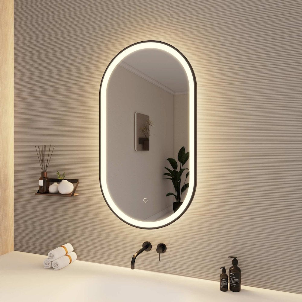 36 Inch Oval LED Front and Backlit Wall Mirror in Black