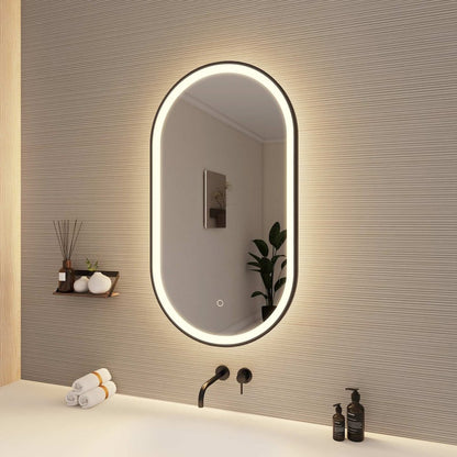 36 Inch Oval LED Front and Backlit Wall Mirror in Black