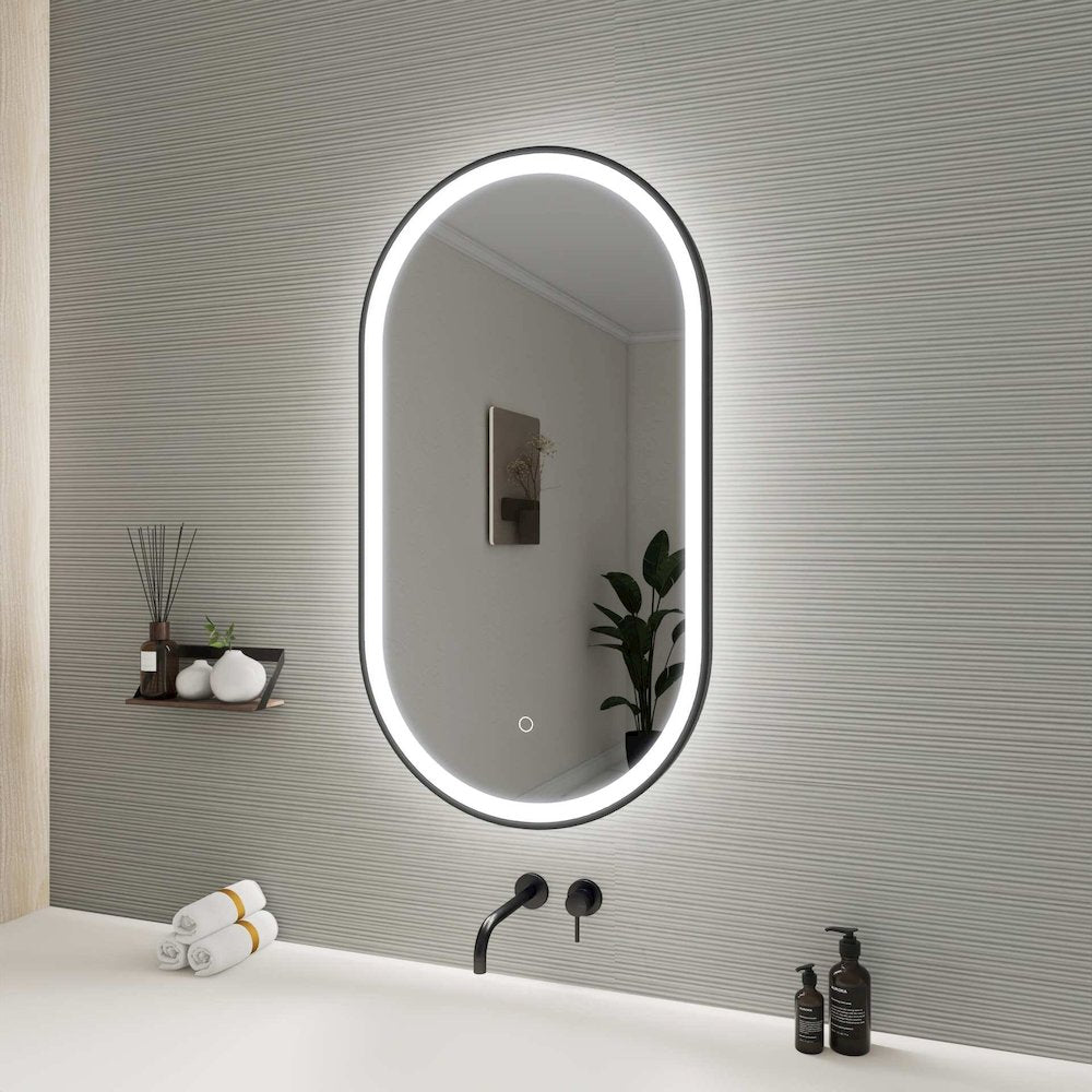 36 Inch Oval LED Front and Backlit Wall Mirror in Black