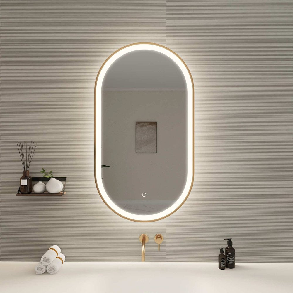 36 Inch Oval LED Front and Backlit Wall Mirror in Satin Gold