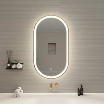 36 Inch Oval LED Front and Backlit Wall Mirror in Satin Gold