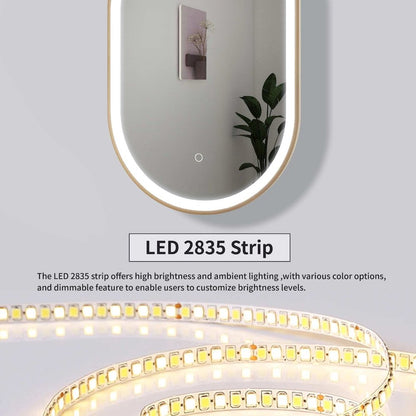 36 Inch Oval LED Front and Backlit Wall Mirror in Satin Gold