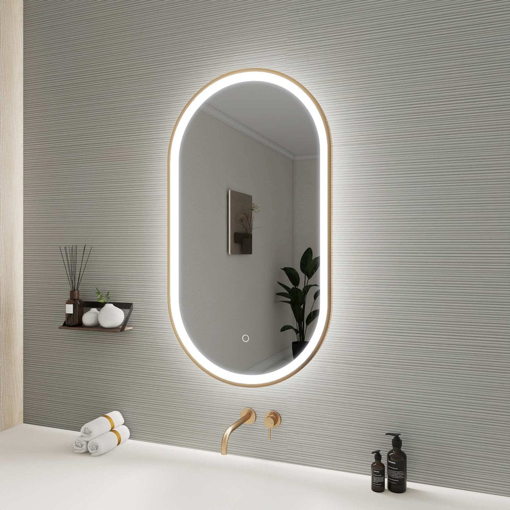 36 Inch Oval LED Front and Backlit Wall Mirror in Satin Gold