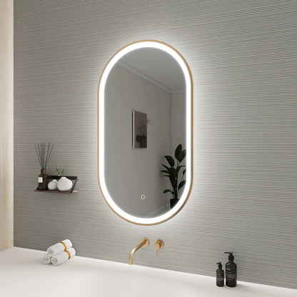 36 Inch Oval LED Front and Backlit Wall Mirror in Satin Gold