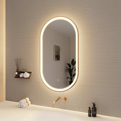 36 Inch Oval LED Front and Backlit Wall Mirror in Satin Gold