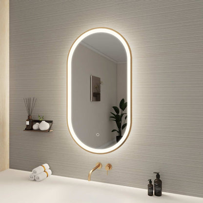36 Inch Oval LED Front and Backlit Wall Mirror in Satin Gold