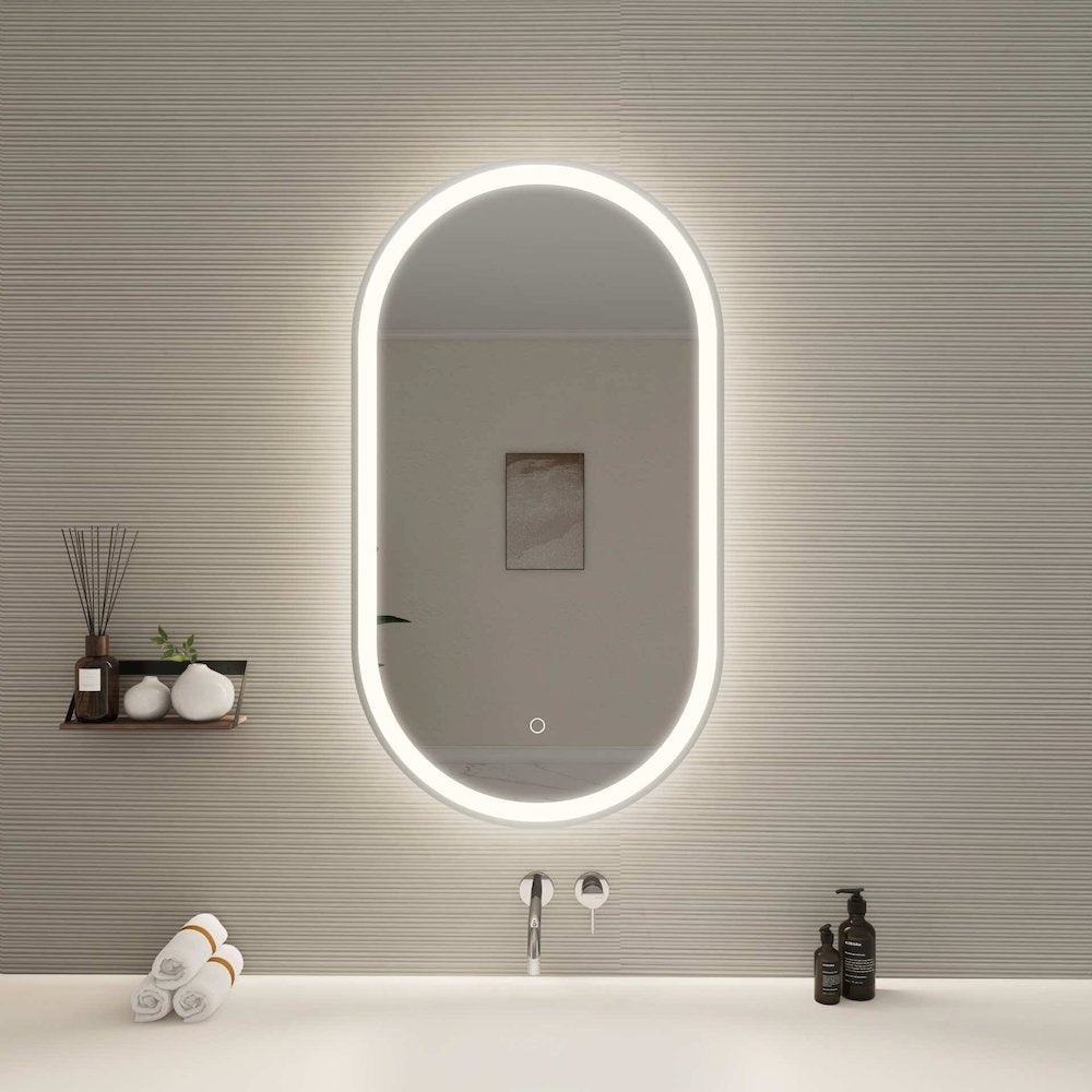 36 Inch Oval LED Front and Backlit Wall Mirror in Silver