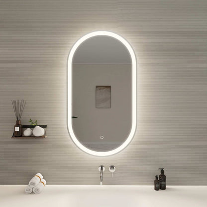 36 Inch Oval LED Front and Backlit Wall Mirror in Silver