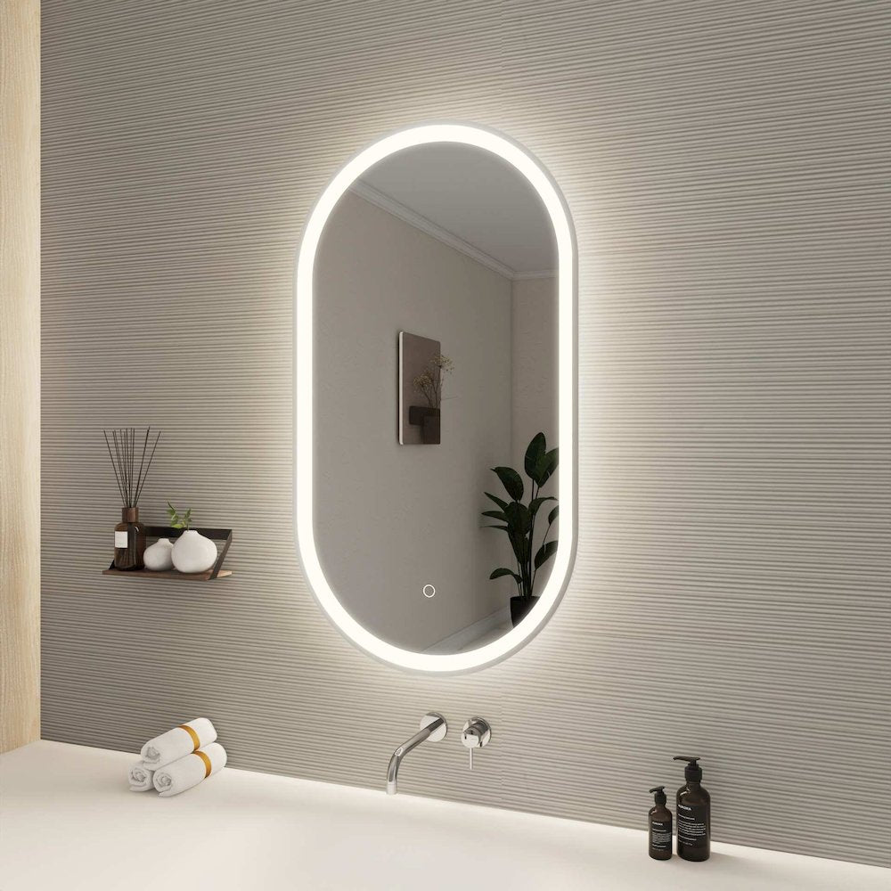 36 Inch Oval LED Front and Backlit Wall Mirror in Silver