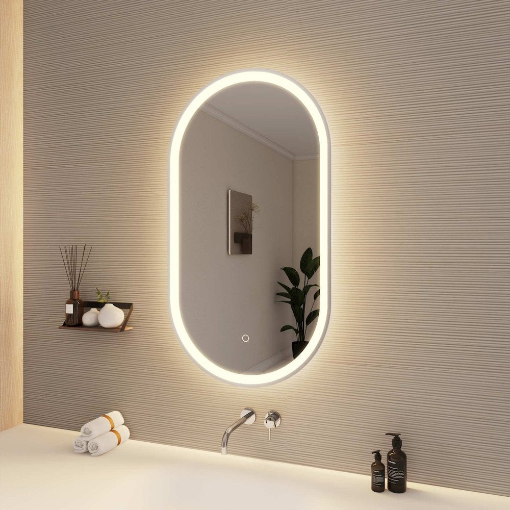36 Inch Oval LED Front and Backlit Wall Mirror in Silver