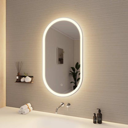 36 Inch Oval LED Front and Backlit Wall Mirror in Silver