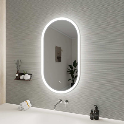 36 Inch Oval LED Front and Backlit Wall Mirror in Silver
