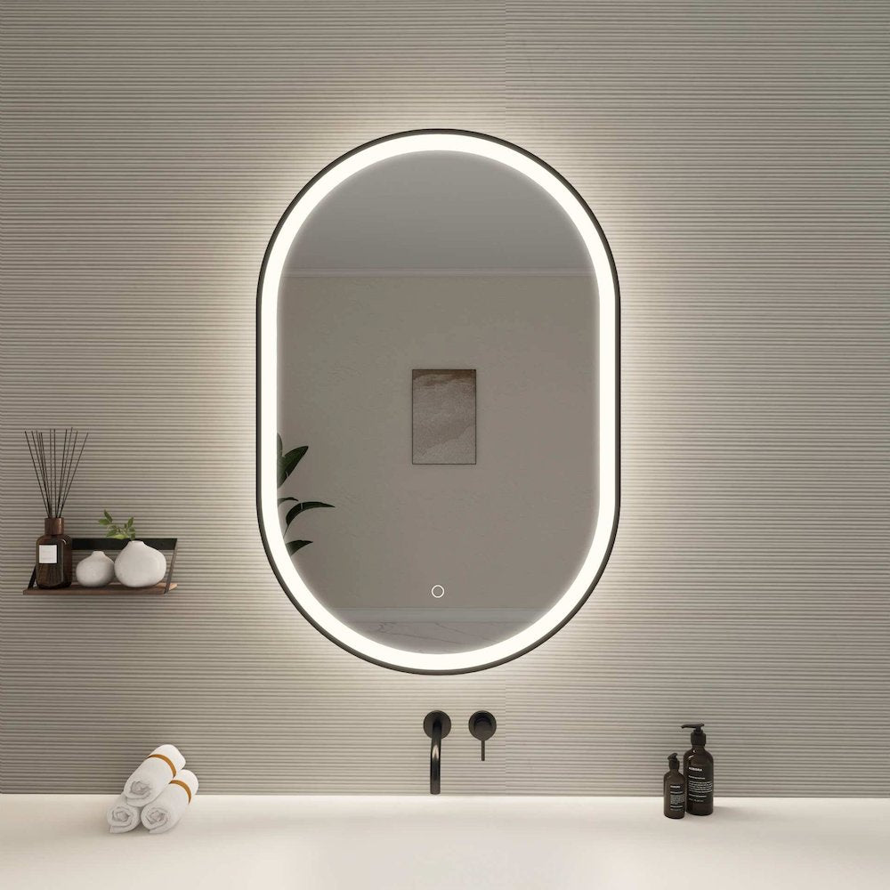 36 Inch Oval LED Front and Backlit Wall Mirror in Black