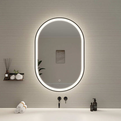 36 Inch Oval LED Front and Backlit Wall Mirror in Black