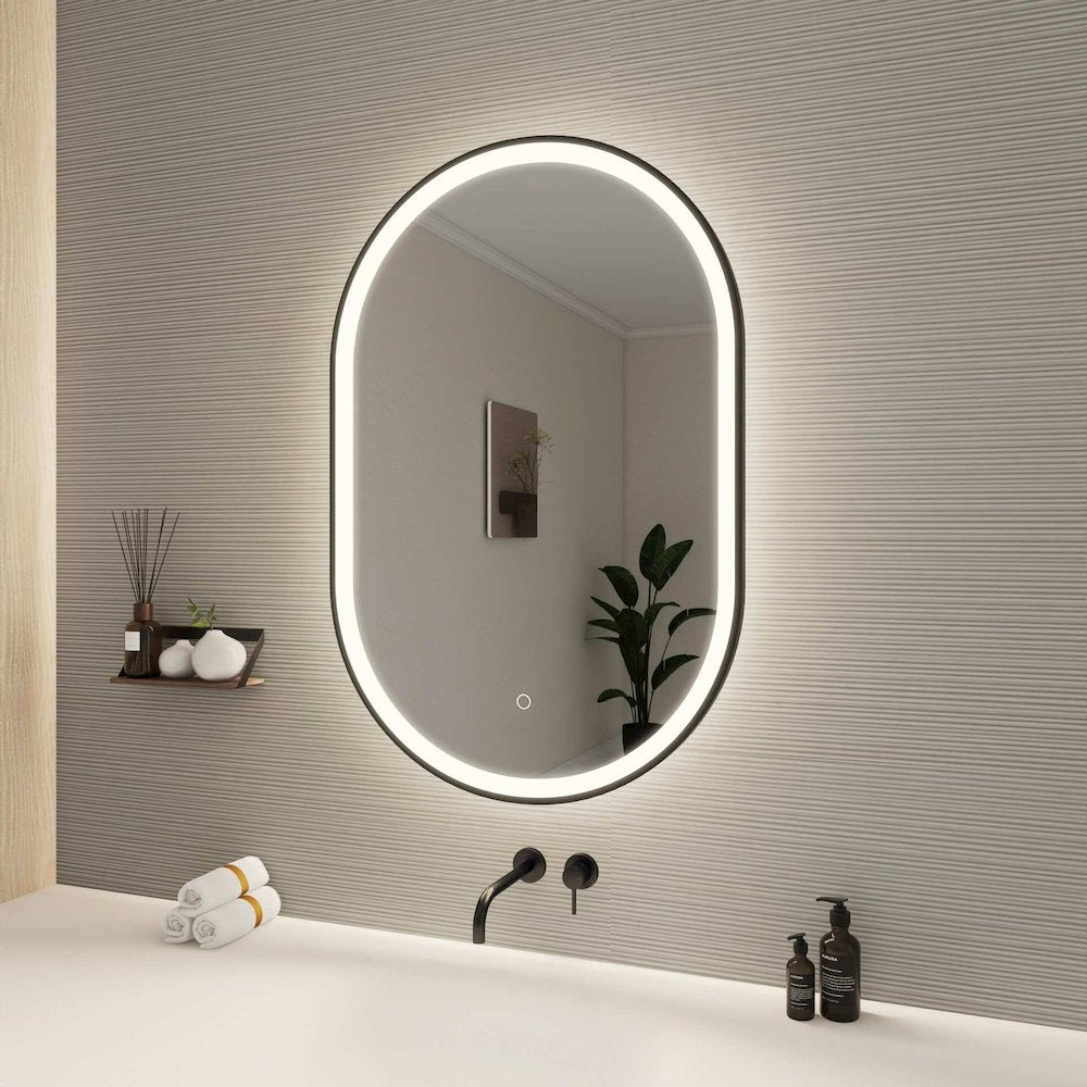 36 Inch Oval LED Front and Backlit Wall Mirror in Black