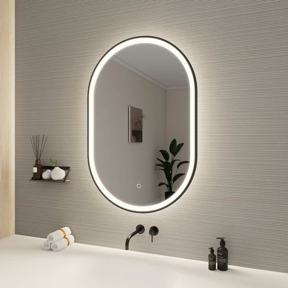 36 Inch Oval LED Front and Backlit Wall Mirror in Black