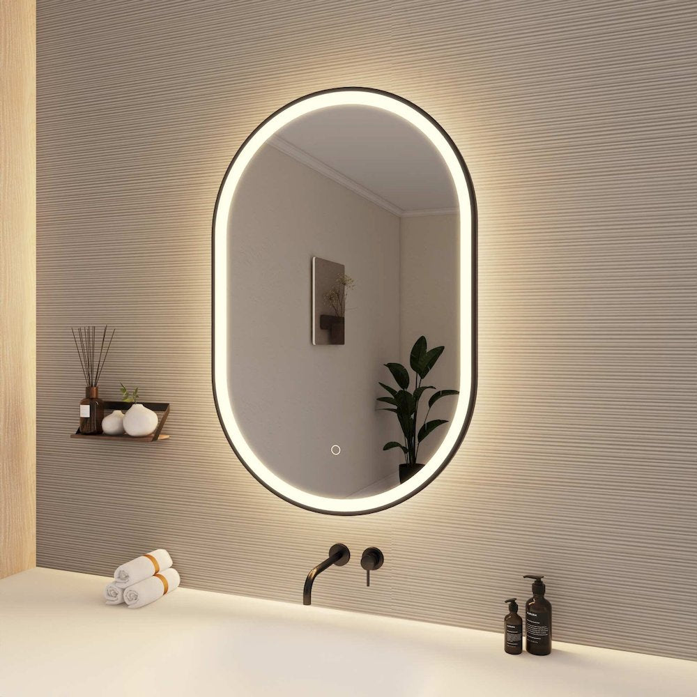 36 Inch Oval LED Front and Backlit Wall Mirror in Black
