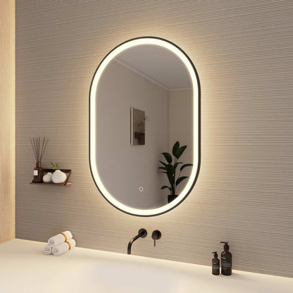 36 Inch Oval LED Front and Backlit Wall Mirror in Black