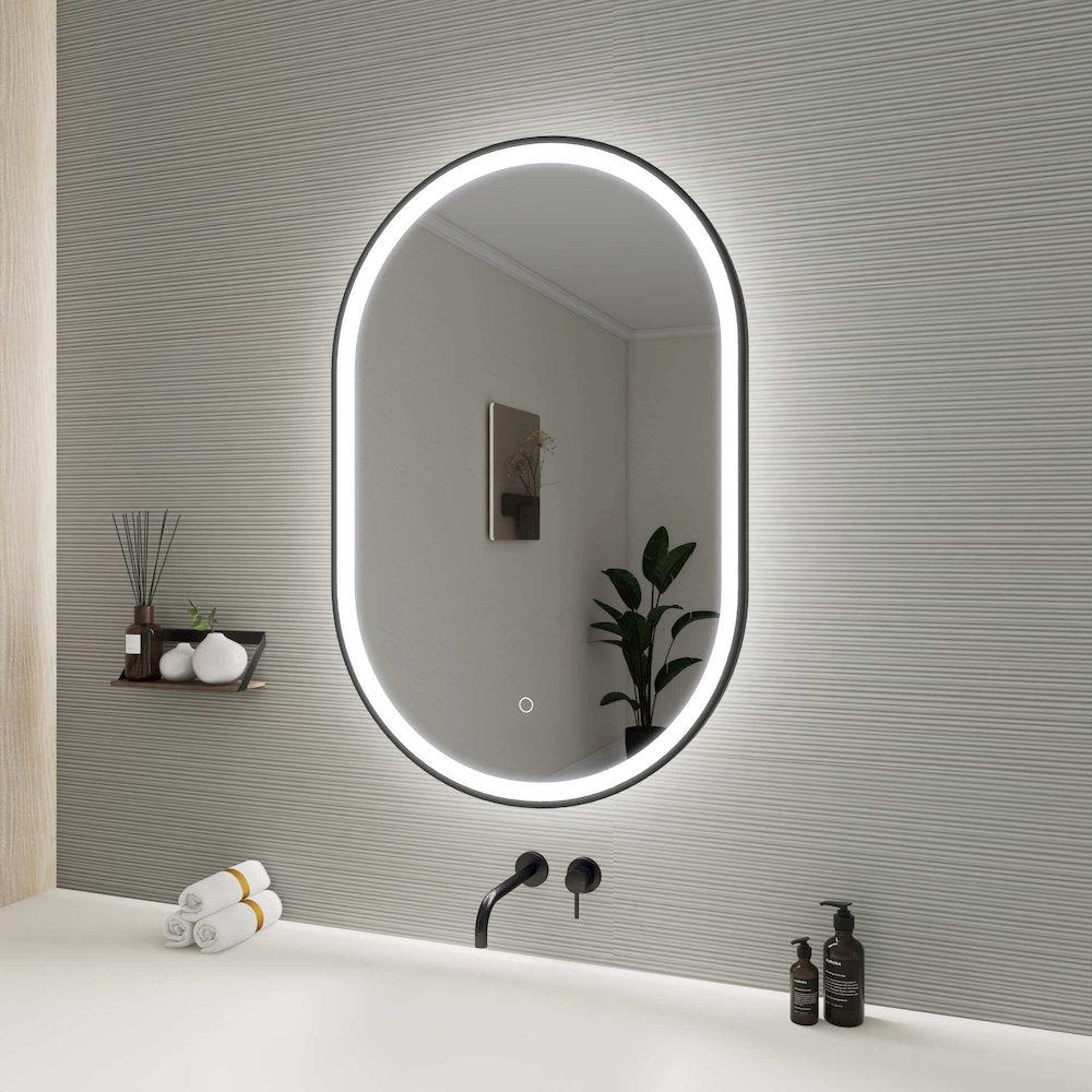 36 Inch Oval LED Front and Backlit Wall Mirror in Black