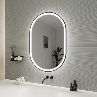 36 Inch Oval LED Front and Backlit Wall Mirror in Black