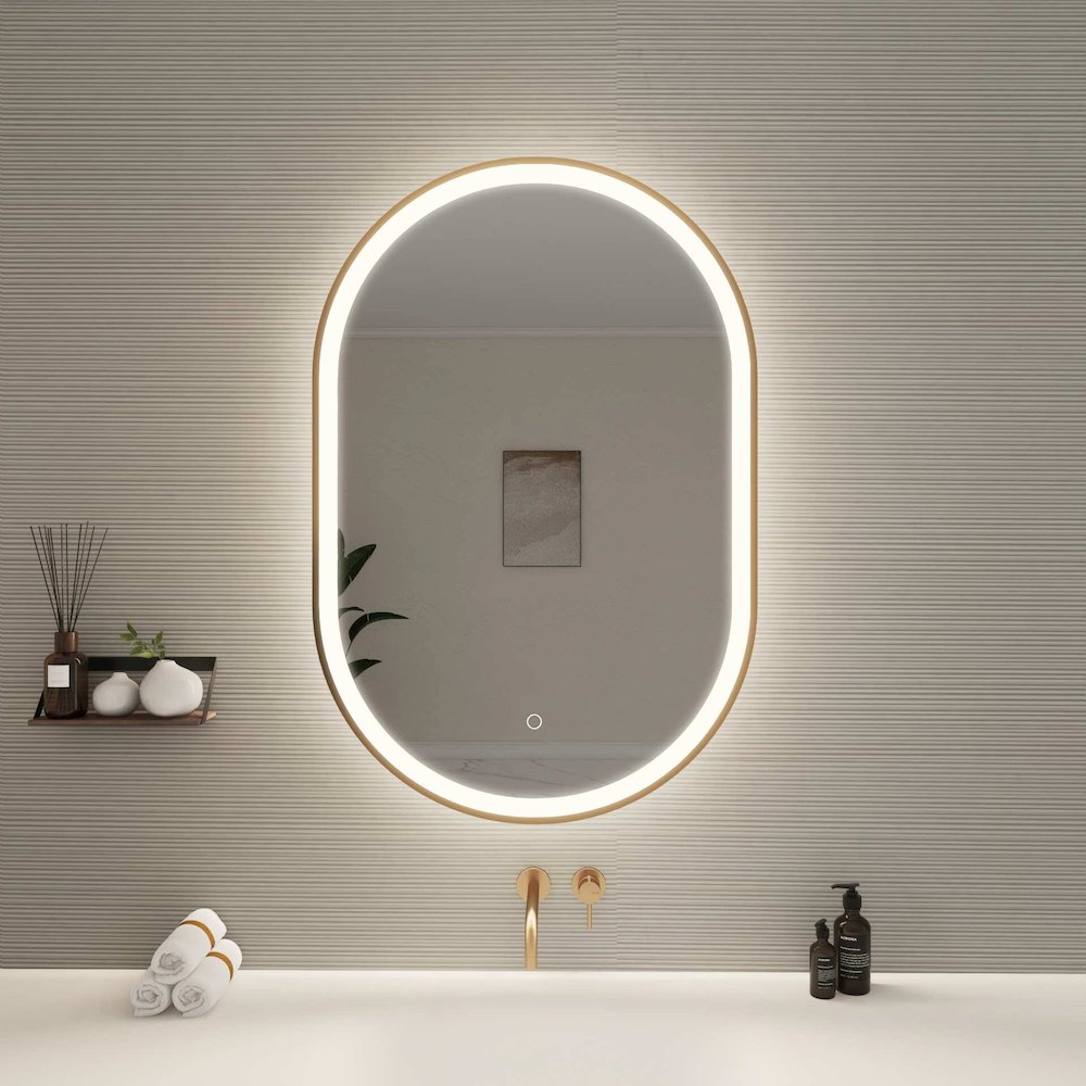 36 Inch Oval LED Front and Backlit Wall Mirror in Satin Gold