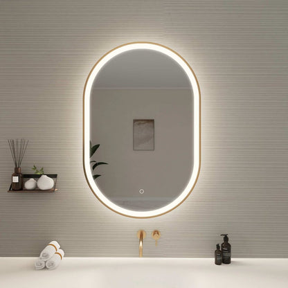 36 Inch Oval LED Front and Backlit Wall Mirror in Satin Gold