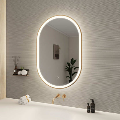 36 Inch Oval LED Front and Backlit Wall Mirror in Satin Gold
