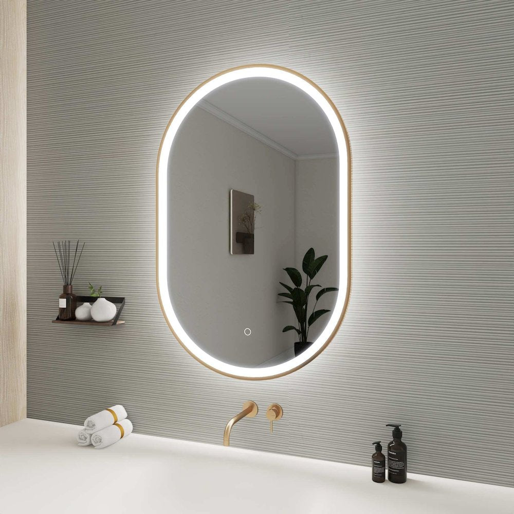 36 Inch Oval LED Front and Backlit Wall Mirror in Satin Gold