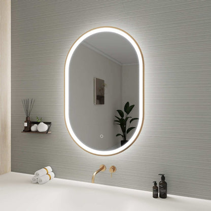 36 Inch Oval LED Front and Backlit Wall Mirror in Satin Gold