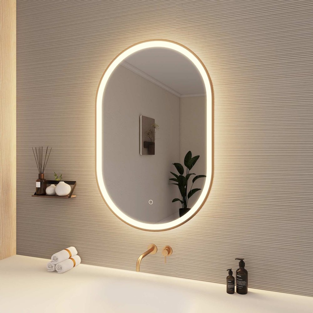 36 Inch Oval LED Front and Backlit Wall Mirror in Satin Gold