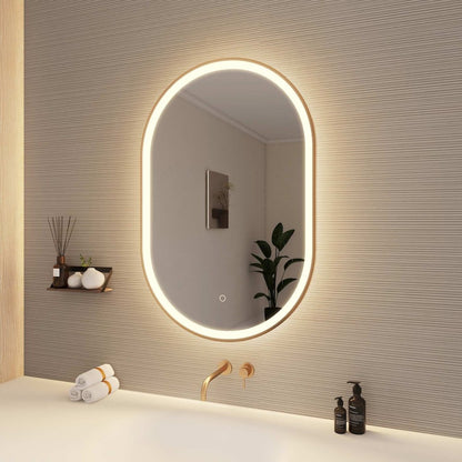36 Inch Oval LED Front and Backlit Wall Mirror in Satin Gold