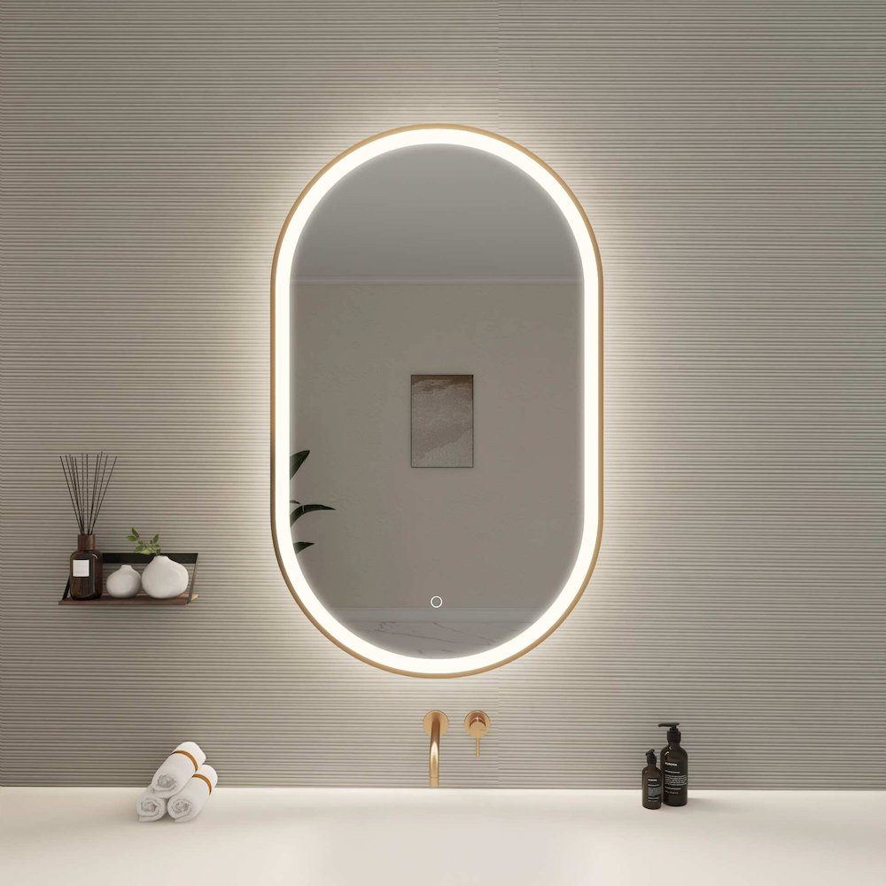 40 Inch Oval LED Front and Backlit Wall Mirror in Satin Gold