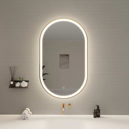 40 Inch Oval LED Front and Backlit Wall Mirror in Satin Gold