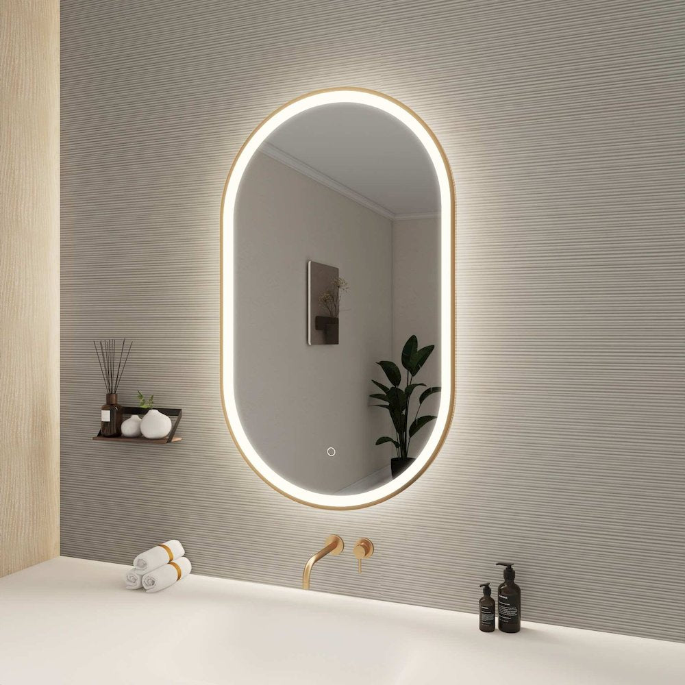 40 Inch Oval LED Front and Backlit Wall Mirror in Satin Gold
